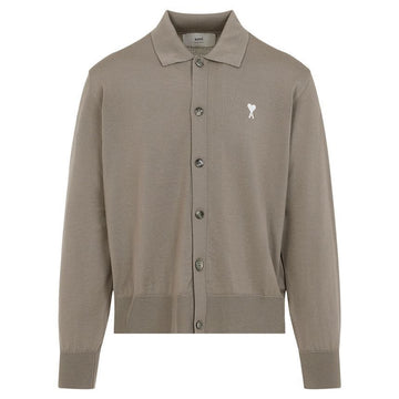 AMI Herzlogo bestickte Polo-Cardigan in Dunkelbeige 0952 129750715