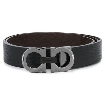 Salvatore Ferragamo 25SS Double Gancini Reversible Matte Belt Black Dark Brown 67-8783 0476361 140500707