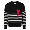 AMI Women's Big Heart Logo Stripe Knit Black E22UKS004 016 958 129750699 [P]
