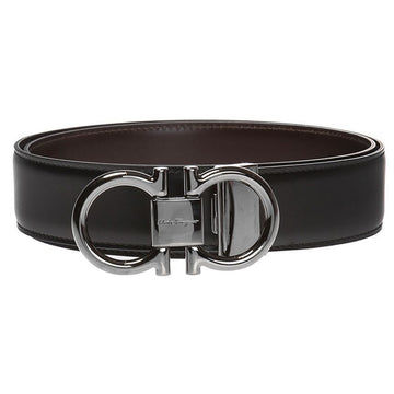 Salvatore Ferragamo Double Gancini Reversible Shiny Belt Black Brown 67-9938 0694531 140500694