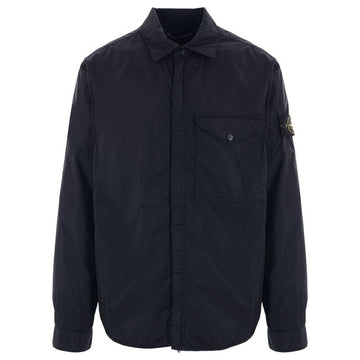 STONE ISLAND Wappen-Patch Crinkle-Laps Hemdjacke Navy 8115Q0123 V0020 121966519