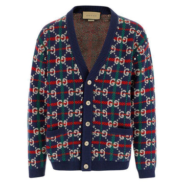 Gucci GG Studded V-Neck Wool Cardigan Blue 716334 XKCOZ 4804 139592448