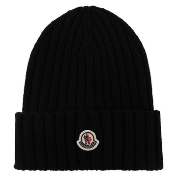 Moncler Logo Patch Wool Beanie Black 3B000 36 A9327 999 146793878