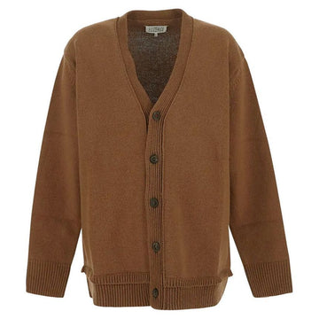 Maison Margiela Back Stitch Elbow Patch Cardigan Brown 125719886