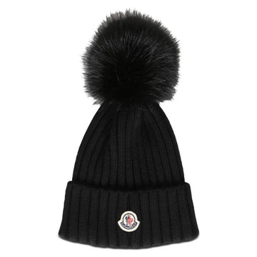 Moncler Logo Patch Pom Pom Rib Knit Beanie Black 3B000 64 M1131 999 146793865