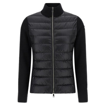 MONCLER 25FW Logo-Patch Strick-Mix Zip-Jacke Leichtdaunenjacke Schwarz 9B000 23 M1131 999 146793832