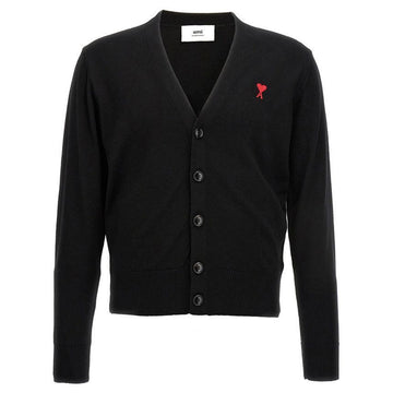 AMI V-Ausschnitt Merinowollcardigan mit Herzlogo Schwarz BFHKC111 KN0025 001 139145628