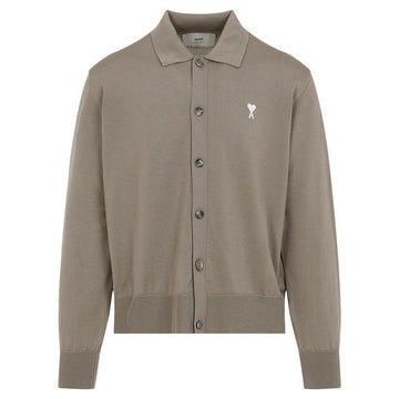 AMI Heart Logo Embroidered Polo Cardigan Dark Beige HKC221 KN0025 0952 139145621