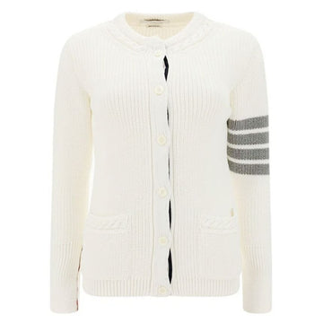 THOM BROWNE Kabeltrim Cardigan mit schrägem Ärmel in Weiß 100 FKC487A Y3017 118712188