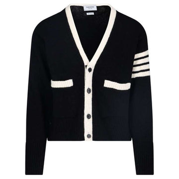 THOM BROWNE Mohair-Cardigan mit diagonalem V-Ausschnitt in Schwarz 001 118712177