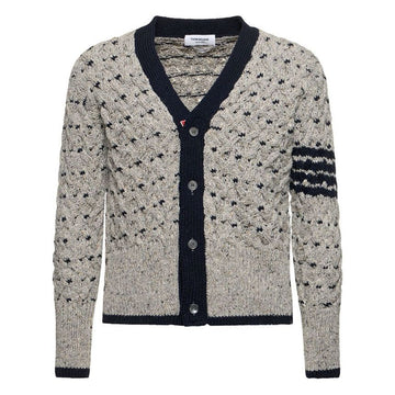 THOM BROWNE 4-Bar Allover Cable Classic V-Neck Cardigan 24FW MKC542A Y1506 055 92552442