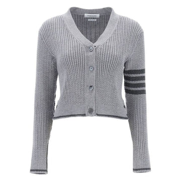 THOM BROWNE Baby Cable Crop V-Neck Cardigan 4-Bar 24FW 055 92552420
