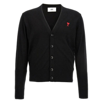 AMI V-Ausschnitt Merino-Woll-Cardigan mit Herz-Logo Schwarz BFHKC111 KN0025 001 116299248