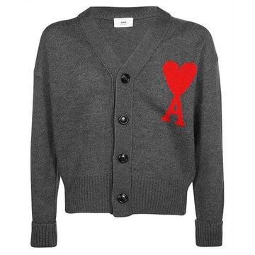 AMI Big Heart Logo Embroidered Cardigan Gray 24FW UKC002 018 067 116299128