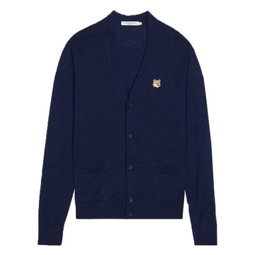 Maison Kitsune Men's Fox Head V-Neck Cardigan Navy Melange 23FW H481 114555675
