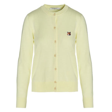 MAISON KITSUNE Fuchs Kopf Patches Strickjacke Gelb 23FW 114555623