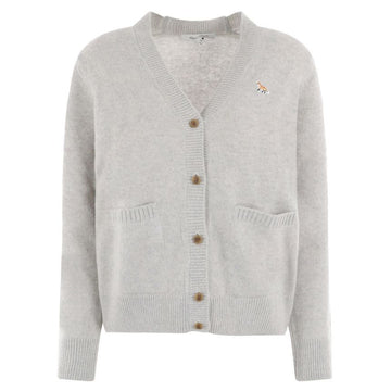 MAISON KITSUNE 女性用フォックスウールカーディガンライトグレー杢 LW00507KT1006 H120 110883695