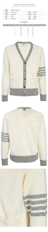 THOM BROWNE Wollcardigan mit V-Ausschnitt und diagonaler Schulterpartie Weiß MKC485A Y1026 100 57379305 [P]