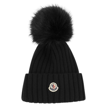 MONCLER Logo-Patch Pompon-Mütze Schwarz 3B000 13 A9327 999 76271526