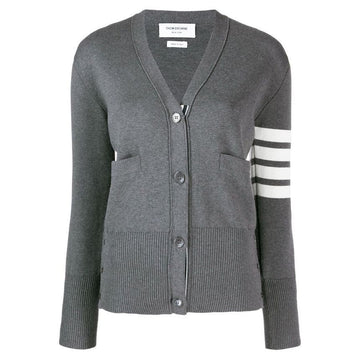 Thom Browne Classic V-Neck Cardigan with Diagonal Stripe Medium Gray FKC207A 00219 035 75832999