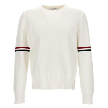 THOM BROWNE Milano Streifen Ärmel Strickpullover Weiß MKA326A Y3001 100 75832979