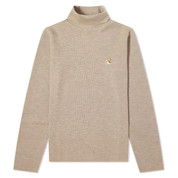 Maison Kitsune 23FW Foxhead Patch Turtleneck Knit Beige Melange H250 58897004