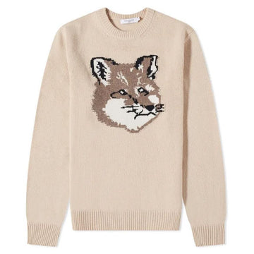 MAISON KITSUNE Wollstrickpullover mit Fuchs-Kopf Beige HM00509KT1016 P220 58896969