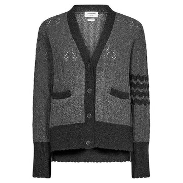 THOM BROWNE Vネックカーディガン マッドグレー 35-5-6-053 58891902