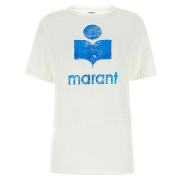 Isabel Marant 23SS ZEWEL Logo Linen T-Shirt Blue White TS0001FA A1N10E BUWE 49790130
