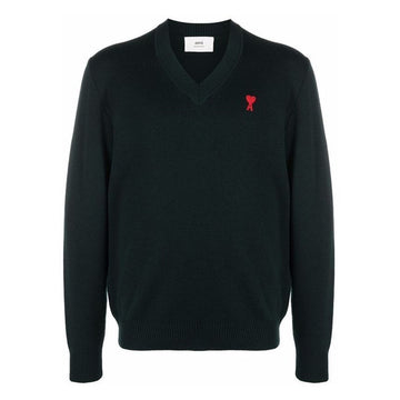 AMI Kleine Herzlogo V-Ausschnitt Strickpullover Schwarz E22HKS201 001 001 33688889