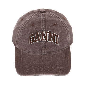 GANNI Washed Cotton Canvas Chocolate Baseball Cap 150740217
