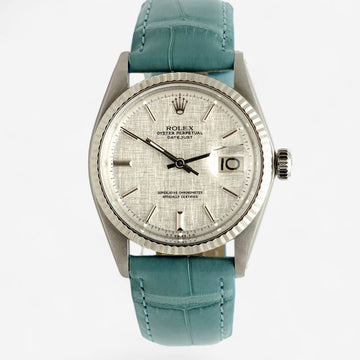 Rolex Datejust 36 Vintage Men's Steel Leather Watch Cobalt Blue Leather Strap 1975 154946571
