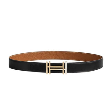 Hermes Reversible Leather Belt with Buckle 32mm Black Gold H066050CP2K 154994630