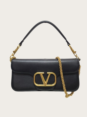 VALENTINO ブラックカーフスキン ゴールドロゴロコ チェーン トートショルダーバッグ 155003829