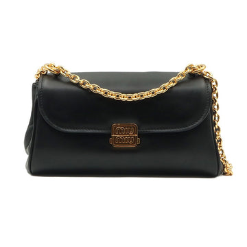 Miu Miu Black Calfskin Gold-Tone Buckle Flap 2WAY (with Chip) / 5BD266 155003836