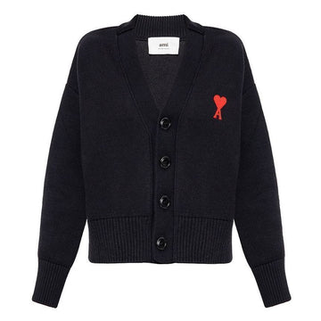 AMI Heart Logo V-Neck Cardigan Black 23SS 45506666
