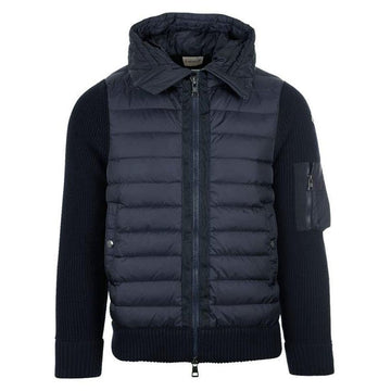 MONCLER ミンクレール 25FW ロゴ パッチ ミックス ニット パディングジャケット ネイビー 9B508 00 A9340 777 144632201