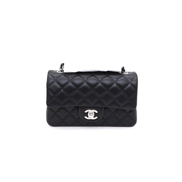 CHANEL Black Lambskin New Mini Classic Flap Silver Chain Shoulder Bag and Crossbody A69900 57161344 155018635