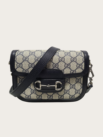 Gucci Blue Beige GG Supreme Horsebit 1955 Mini Shoulder Bag 149364336