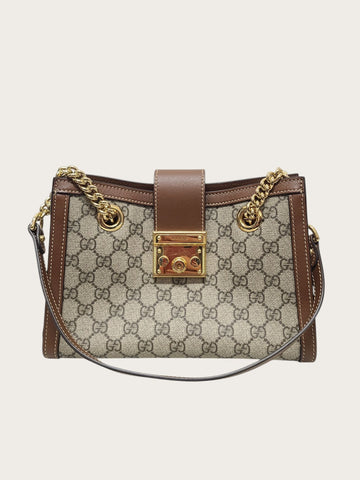 Gucci GG Supreme Brown Padlock Chain Shoulder Bag 150217239