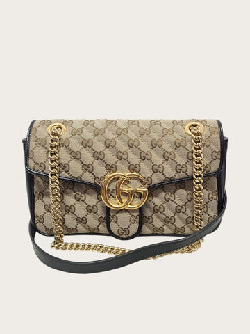 GUCCI GGマーモント ベージュ マトラッセ キャンバス ショルダーバッグ スモール 122940784