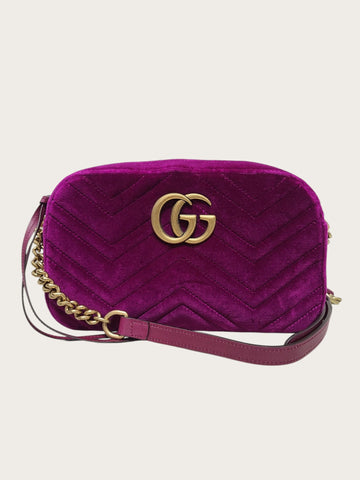 GUCCI Lila GG Marmont Samt Matelassé Kleine Schultertasche 150747204