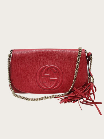 Gucci Red Soho Tassel Leather Chain Crossbody Bag 130003552