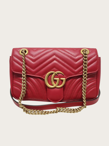 Gucci Red GG Marmont Matelassé Flap Chain Shoulder Bag 146961619