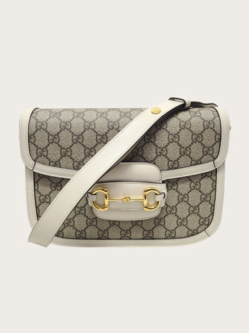 Gucci White Leather GG Supreme 1955 Horsebit Shoulder Bag 119193184