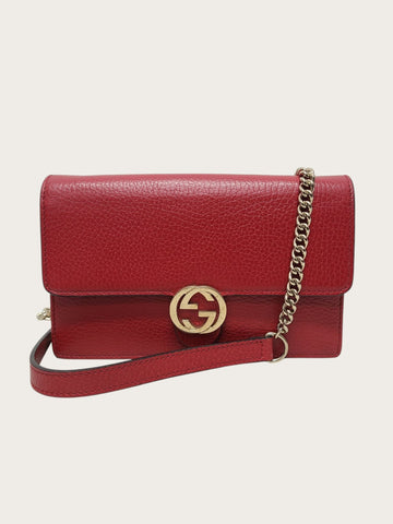 GUCCI Rote Leder Interlocking WOC Ketten Mini-Crossbody 12345 134860326