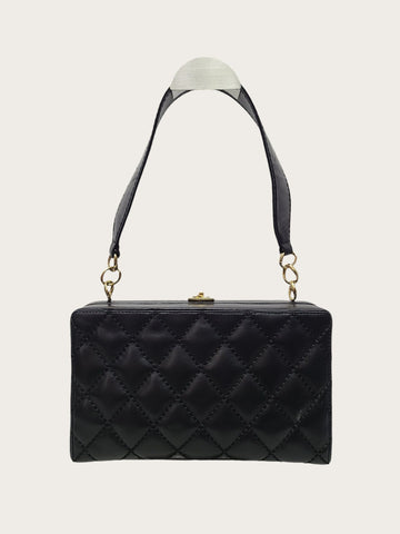CHANEL ブラックラムスキンゴールドステッチキルティングボックスショルダーバッグ 7番台 150251035