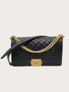 CHANEL Schwarze Kaviar Gold Boy Bag Medium Innenchip 140630565 [P]