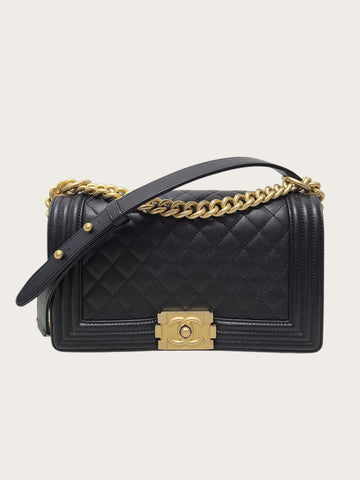 CHANEL Schwarze Kaviar Vintage Gold Boy Bag Medium 30 118462452