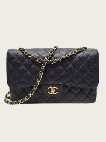 CHANEL ブラックカーフゴールドクラシックフラップチェーンショルダーバッグラージ16番 153898271